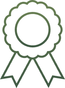 Icône Badge Récompense Vert - Symbole Succès et Mérite Badge de récompense vert foncé en forme de rosette avec rubans, symbole de succès, mérite et distinction.