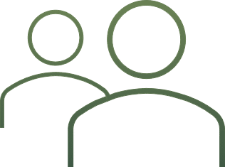 Icône de Communauté Verte - Profils d'Utilisateurs Icône minimaliste de deux silhouettes humaines vertes représentant des utilisateurs ou une communauté.