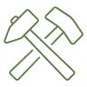 Icône Marteaux Croisés Vert Olive - Outils Artisanat Icône de deux marteaux croisés vert olive, symbole de travail manuel, artisanat et construction.